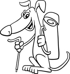 cartoon hiker dog character with backpack coloring page