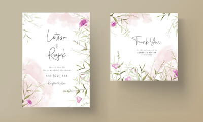 Fototapeta na wymiar beautiful hand drawn wedding invitation card with elegant small flowers