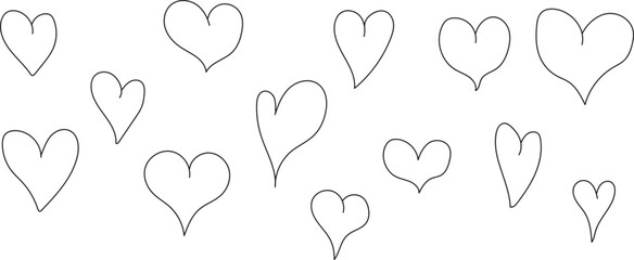 Hand drawn doodle hearts design collection. White background.