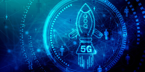 2d illustration 5g connection rocket
