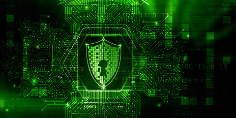 2d illustration technology cyber security in shield