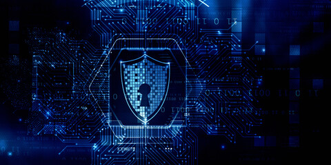 2d illustration technology cyber security in shield