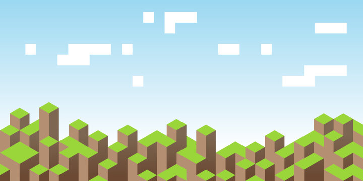 Pixel minecraft style land block background Vector Image