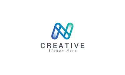 Letter N creative 3d blue colour technological logo