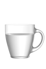 glass mug with a handle filled with water on a white background. isolated on white background. 3d render.