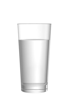 Glass cup filled with water on a white background.. isolated on white background. 3d render.