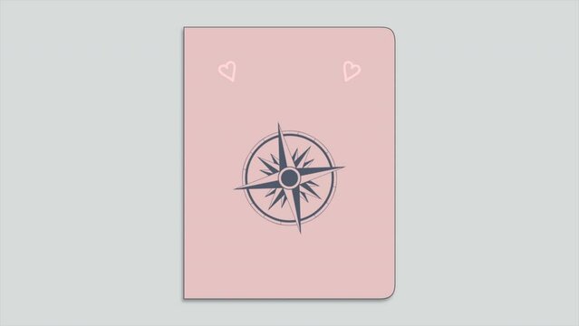 Passport with compass and hearts, motion holidays, romantic and wedding style background