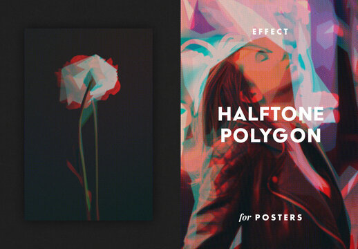 Halftone Polygon Art Poster Photo Effect Mockup
