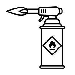 linear black icon of a blowtorch with a flame for iron welding. flat vector illustration. - obrazy, fototapety, plakaty