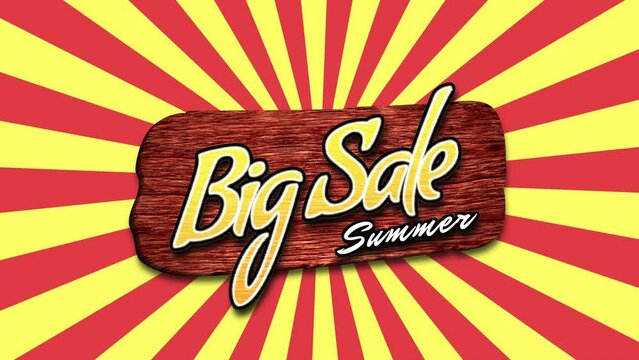 Summer Big Sale on wood with red and yellow stripes, motion promotion, summer and retro style background