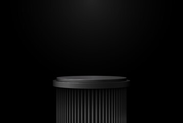 Realistic black studio, dark podium with glow. Vector illustration