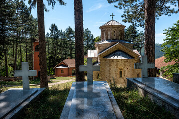 Orthodox Christian Monastery. Serbian Monastery of the Holy Trinity (Manastir Svete Trojice). 12th century monastery located on Ovcar Mountain, near Ovcar Banja, Serbia, Europe