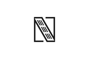 N Logo Design with Street Concept in Simple and Minimalist Line Style. Letter N Logo with Road or Zebra Cross Sign