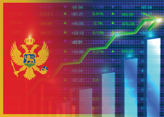 Economic growth in Montenegro.Montenegro's stock market.Montenegro flag with charts,growth arrow