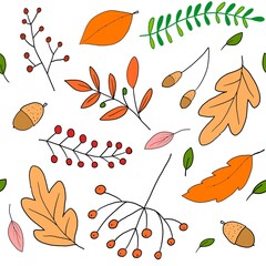 Colorful plants, twigs, leaves. seamless pattern , flat style illustration