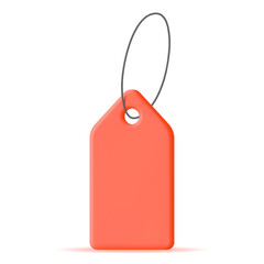 3D Red Tag with String Isolated on White Background. Render Empty Label. Cardboard Price Tag for Sale. Empty Sticker and Rope. Promo, Sale, Offer or Gift Concept. Vector Illustration