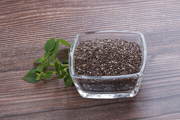Dietary chia seeds in the bowl