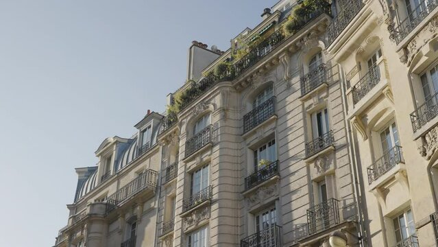 Windows Of Residential Building Against Clear Sky On Sunny Day - Paris, France