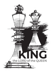 Chess. Chess pieces King and Queen. Game. Line drawing of chess
