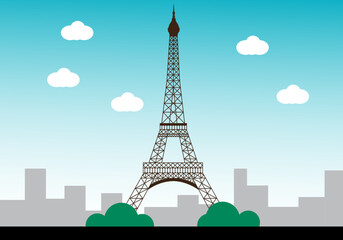 Eiffel tower with city vector illustration