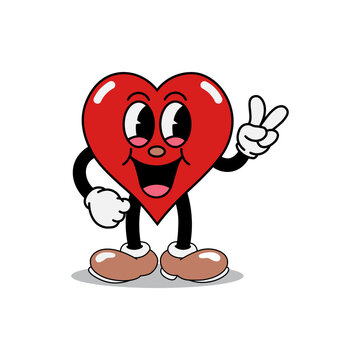 vector illustration of a red heart shaped cartoon character with a unique expression and in a bundle set it is perfect for logos, symbols and advertisements