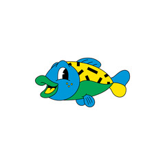 Fototapeta na wymiar Fish cartoon character vector illustration in unique style perfect for stickers, icons, logos and advertisements