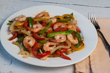 sauteed shrimp  with sauteed onions and peppers