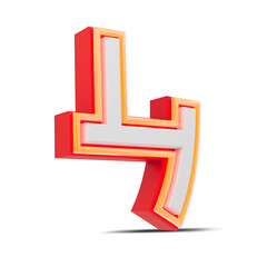 Red 3D Number  japan style with orange neon light, 3d rendering.