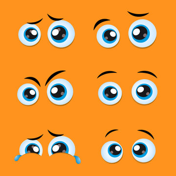Set of cartoon eyes emotions to create characters on orange background.