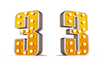 Broadway style light bulb number, 3d rendering