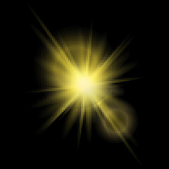 Easy to add lens flare effects for overlay designs or screen blending mode to make high-quality images. Abstract sun burst, digital flare, iridescent glare over black background.