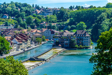 Floodgates or flood locks on the river Aare in Bern, Switzerland.