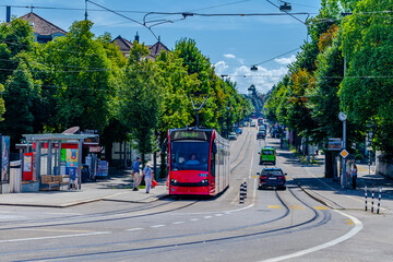 Public transport in the Kirchenfeld district, Bern, Switzerland. - obrazy, fototapety, plakaty