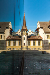 BERN, SWITZERLAND - August 2nd 2022: Symmetrical balance. Backyard of the Bern Historical Museum - Einstein Museum.