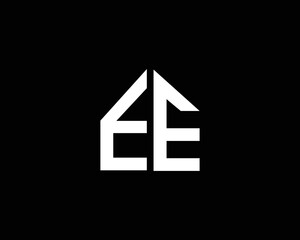 Letter EE Simple Home Shape Logo Design. Creative and Modern Vector Illustration on Black Background.
