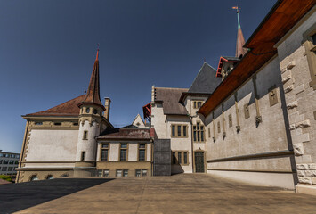 BERN, SWITZERLAND - August 2nd 2022: Backyard of the Bern Historical Museum - Einstein Museum.