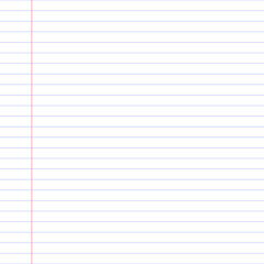 Vector realistic notepad template. Blank notebook paper sheet with lines vector illustration. School notebook paper sheet. Exercise book page background. Lined notepad backdrop.