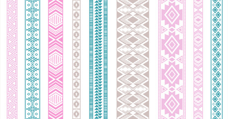 Embroidery ribbon vector patterns, lace seamless border, fashion edge stripes.