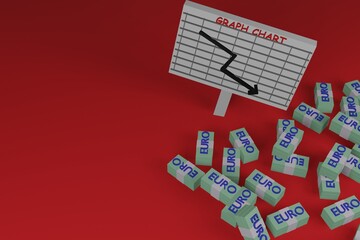 Euro crises falling, euro falling, 3d illustration, modern color, minimalist design.