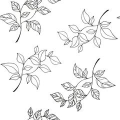 Seamless floral pattern in vector format. White background. Leaves. A set of branches. Fabric pattern. Delicate fabric print. Branches on a white background.