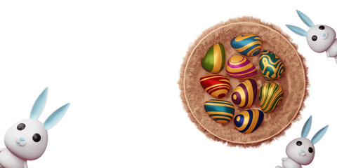 Happy easter day, cute bunny with colorful egg, 3d rendering.