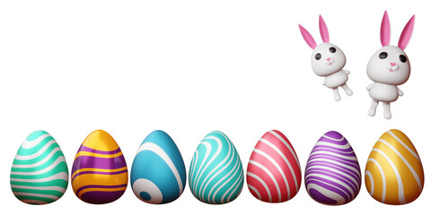 Happy easter day, cute bunny with colorful egg, 3d rendering.