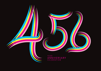 456 number design vector, graphic t shirt, 456 years anniversary celebration logotype colorful line,456th birthday logo, Banner template, logo number elements for invitation card, poster, t-shirt.