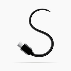 S logo made of type c cable. Vector isolated font for digital design, template, application logo etc.