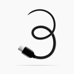 3 logo made of type c cable. Vector isolated font for digital design, template, application logo etc.