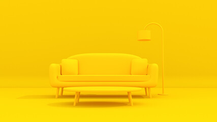 Living room 3d yellow illustration set minimalist