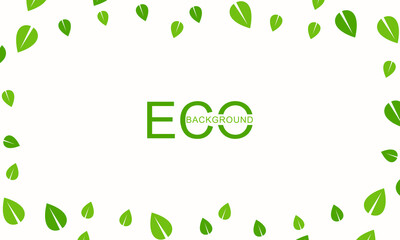 Eco banner green leaves. Template design for healthy food concept, banner for vegetarian products. Natural  Spring foliage dancing on white background. Concept, eco friendly banner. Organic and bio