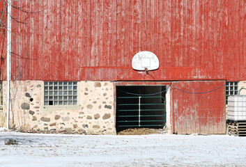 Red Barn with Basketball Hoop