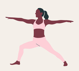 Woman wearing sportswear doing Yoga. Young slim girl doing yoga. Hand drawn colored Vector illustration. Weight Loss. Health care and lifestyle concept. Female yoga.