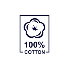 100% cotton symbol. Design icon cotton. Sign made of natural fiber. Vector illustration.